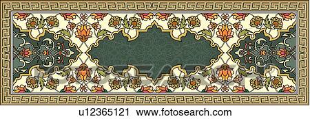Green, Gold and Red Floral Arabesque Design View Large Clip Art Graphic Clipart - Green, Gold and Red Floral Arabesque Design. Fotosearch