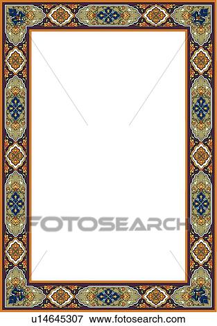 Clip Art - Green, gold, blue and orange arabesque Border. Fotosearch