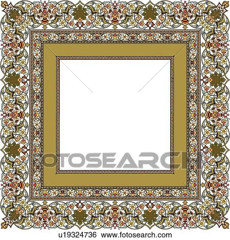 Green, gold, red and yellow floral square Arabesque Design with copy space View Large Clip Art Graphic Clip Art - Green, gold, red and yellow floral square Arabesque Design with copy space. Fotosearch