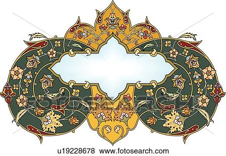 Green, gold, red and yellow leaf pattern Arabesque frame header View Large Clip Art Graphic Clip Art - Green, gold, red and yellow leaf pattern Arabesque frame header. Fotosearch