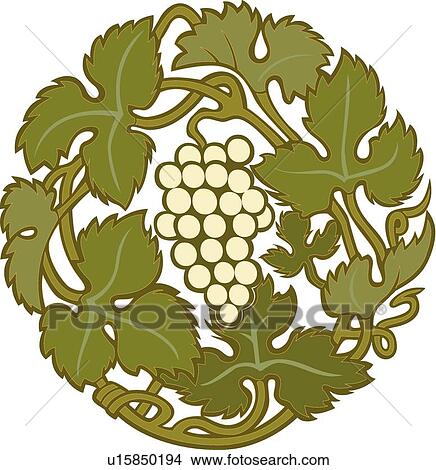 Clipart - Green grape and leaf circle Design Ornament. Fotosearch