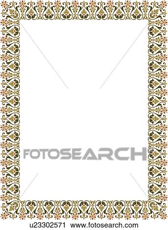 Green leaf and orange flower victorian Border View Large Clip Art Graphic Clipart - Green leaf and orange flower victorian Border. Fotosearch