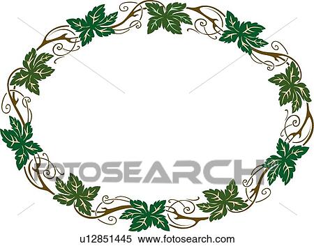 Clipart - Green leaf oval frame. Fotosearch