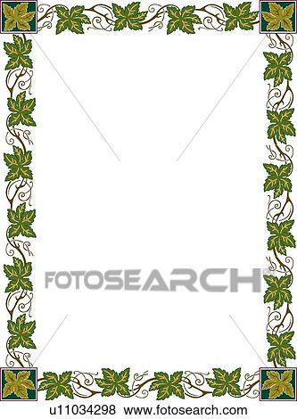 Green leaf with brown vine victorian Border View Large Clip Art Graphic Clip Art - Green leaf with brown vine victorian Border . Fotosearch