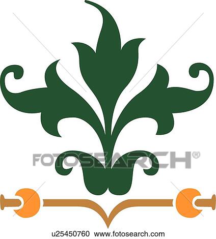 Clipart - Green leaf with orange line. Fotosearch