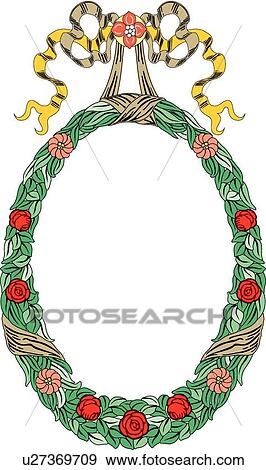 Green leaf with red and pink flower wreath Frame with brown and yellow ribbon View Large Clip Art Graphic Clip Art - Green leaf with red and pink flower wreath Frame with brown and yellow ribbon. Fotosearch