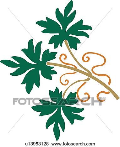 Clip Art - Green leaves on branch . Fotosearch