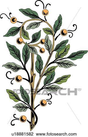 Clipart - Green Leaves on Brown Branches. Fotosearch
