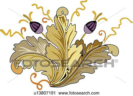 Clipart - Green leaves purple flowers . Fotosearch