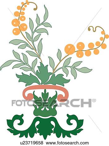 Clip Art - Green Leaves with Orange Flowers. Fotosearch