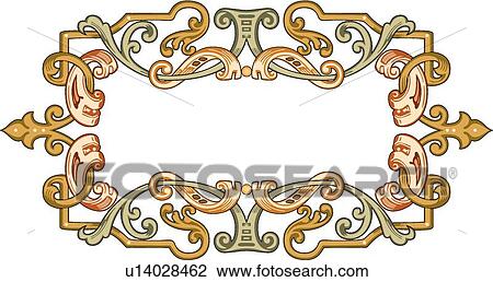Clipart - Green, orange and brown rectangle Frame. Fotosearch