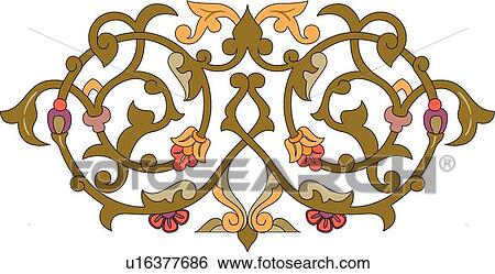 Green, Orange and Red Floral Arabesque Design View Large Clip Art Graphic Clip Art - Green, Orange and Red Floral Arabesque Design. Fotosearch