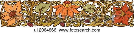 Green, orange and red floral Design Ornament View Large Clip Art Graphic Clip Art - Green, orange and red floral Design Ornament. Fotosearch