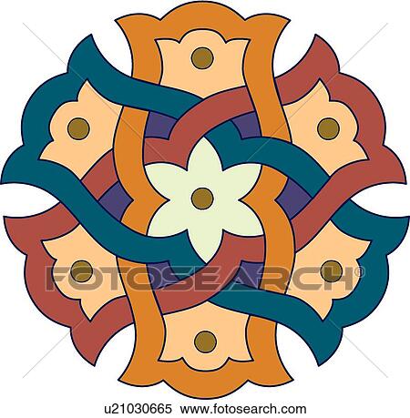 Clipart - Green, orange, red and purple Arabesque Design. Fotosearch
