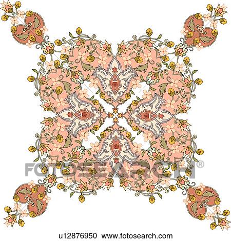 Green, pink and brown floral Arabesque Design View Large Clip Art Graphic Clipart - Green, pink and brown floral Arabesque Design. Fotosearch