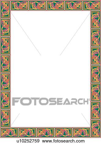 Clip Art - Green, Pink and Orange Celtic Border. Fotosearch