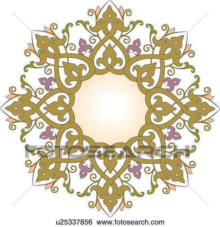 Clip Art - Green, pink and purple floral circle Frame. Fotosearch