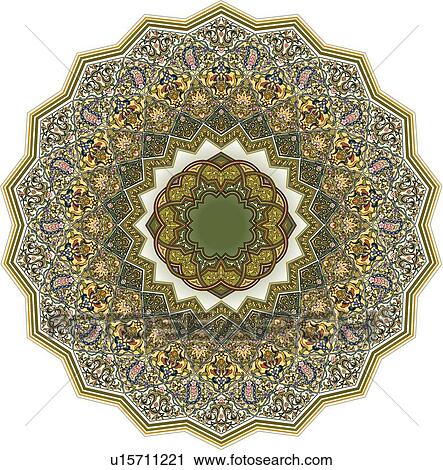 Green, pink and yellow circular Arabesque Design View Large Clip Art Graphic Clipart - Green, pink and yellow circular Arabesque Design. Fotosearch