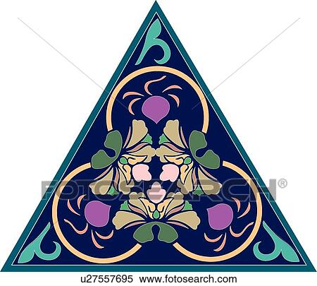 Green, pink, purple and brown floral triangle Design Ornament View Large Clip Art Graphic Clipart - Green, pink, purple and brown floral triangle Design Ornament. Fotosearch