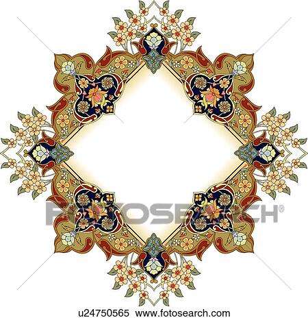 Green, red and black floral diamond Arabesque frame View Large Clip Art Graphic Clipart - Green, red and black floral diamond Arabesque frame. Fotosearch