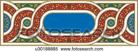 Green, Red and Blue Arabesque Design View Large Clip Art Graphic Clipart - Green, Red and Blue Arabesque Design. Fotosearch