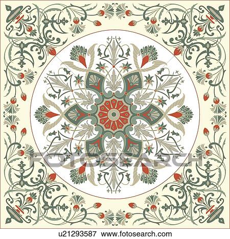 Green, red and cream square floral Design Ornament View Large Clip Art Graphic Clip Art - Green, red and cream square floral Design Ornament. Fotosearch