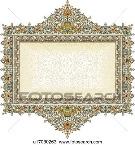Green, red, yellow and blue floral pattern rectangle Arabesque Design View Large Clip Art Graphic Clipart - Green, red, yellow and blue floral pattern rectangle Arabesque Design. Fotosearch