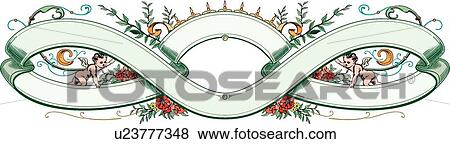 Clip Art - Green Ribbon Banner with Cherubs. Fotosearch