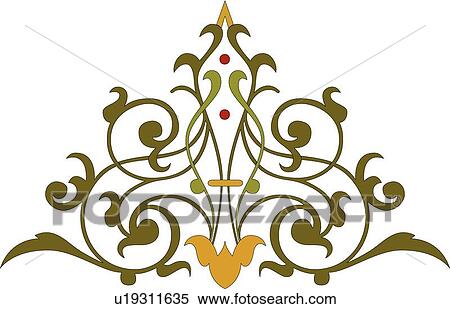 Clipart - Green Swirls in Triangular Design Ornament. Fotosearch