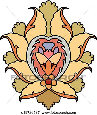Clip Art - Green, Tan and Orange Arabesque Design. Fotosearch