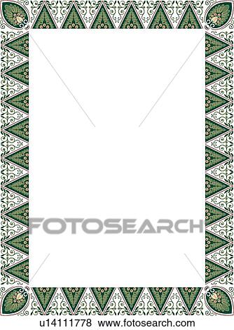 Clip Art - Green triangles and leaf victorian Border. Fotosearch