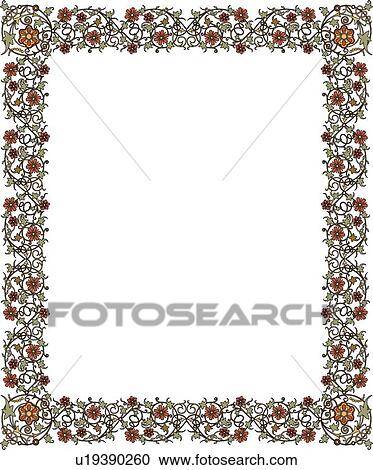 Clipart - Green Vine with Red Flower Border. Fotosearch