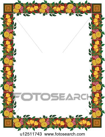 Green, yellow and brown fruit and leaf victorian Border View Large Clip Art Graphic Clipart - Green, yellow and brown fruit and leaf victorian Border. Fotosearch