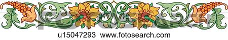 Clipart - Green, yellow and orange floral rectangle Design Ornament. Fotosearch