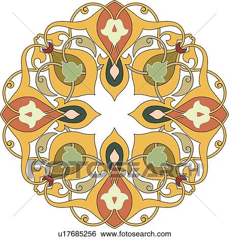 Green, yellow, brown and orange floral Arabesque Design View Large Clip Art Graphic Clip Art - Green, yellow, brown and orange floral Arabesque Design. Fotosearch