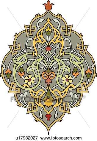 Green, yellow, red, gold and grey Arabesque Design View Large Clip Art Graphic Clip Art - Green, yellow, red, gold and grey Arabesque Design. Fotosearch