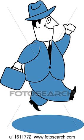 Clipart - Happy retro man walking. Fotosearch