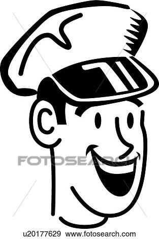 Clip Art - Head shot of happy man wearing hat. Fotosearch