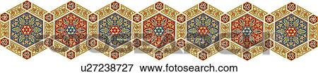 Hexagon fancy header with gold green and red  View Large Clip Art Graphic Clip Art - Hexagon fancy header with gold green and red . Fotosearch