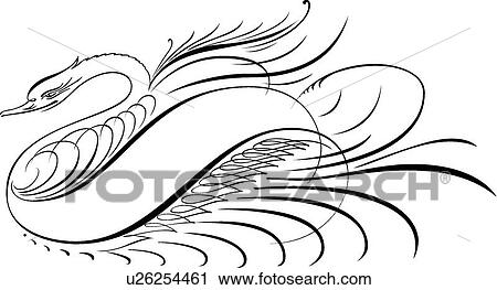 Clipart - Horizontal Calligraphic Design of a bird. Fotosearch