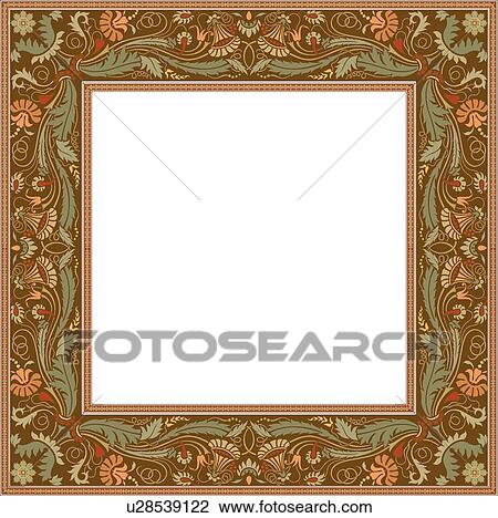 Clipart - Leaf patterned brown pink and green frame. Fotosearch