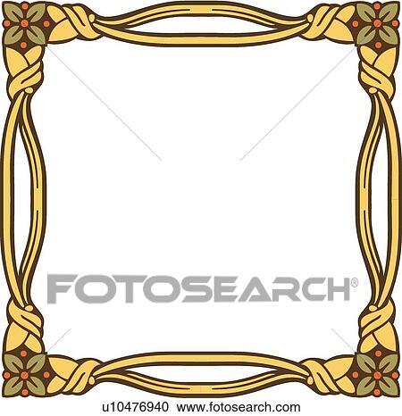 Clipart - Leaves and berries frame and gold. Fotosearch
