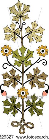 Clip Art - Leaves and Flowers on Branch. Fotosearch