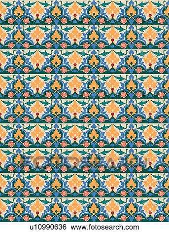 Clip Art - Loud blue green floral background pattern. Fotosearch