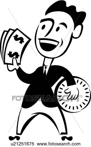 Clipart - Man holding money . Fotosearch