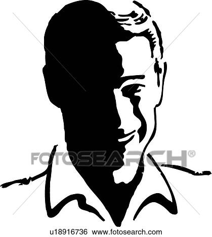 Clip Art - Man's face with half shaded. Fotosearch