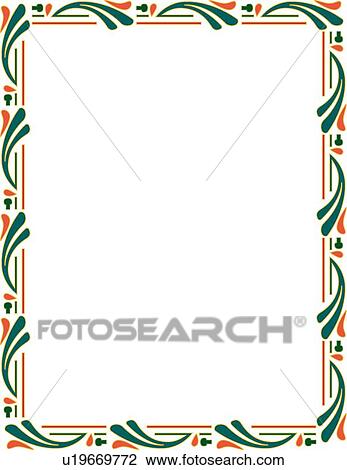 Clipart - Modern green and orange pattern arabesque Border. Fotosearch