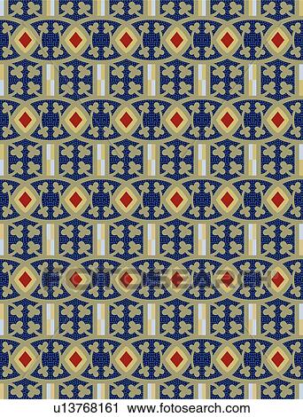 Clipart - Navy red cream and green fancy background pattern. Fotosearch