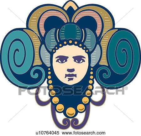 Clipart - Olde World Design Ornament with face. Fotosearch