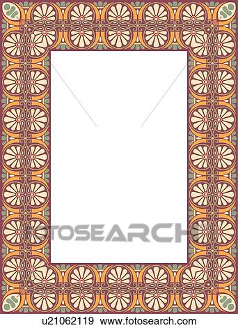 Clip Art - Orange and Green Floral Border. Fotosearch